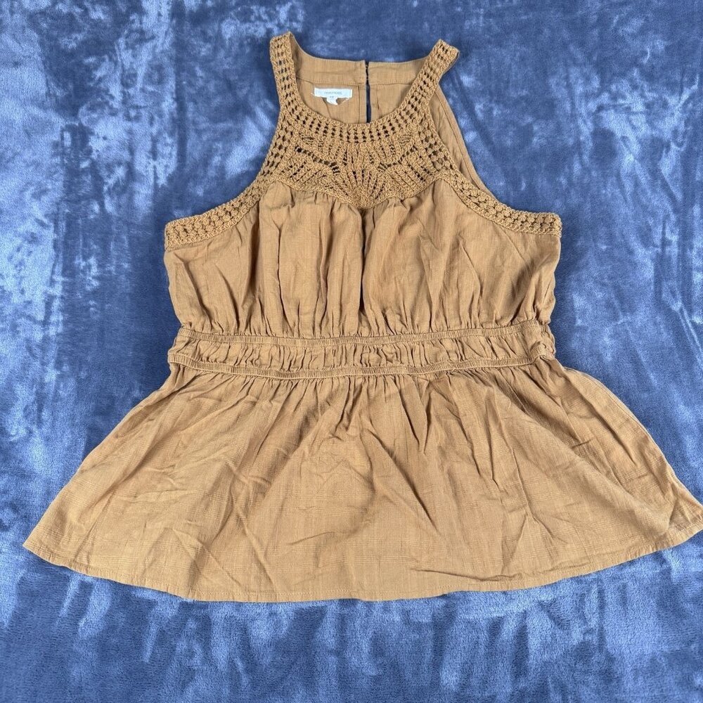 Maurices Women's Large Boho Mustard Crochet Sleeveless Top Empire Waist